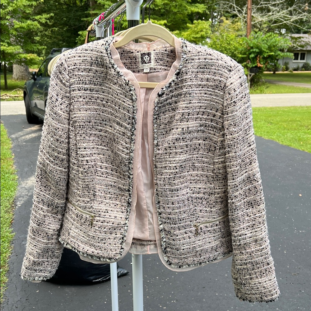 Anne Klein Black and Cream Tweed Blazer